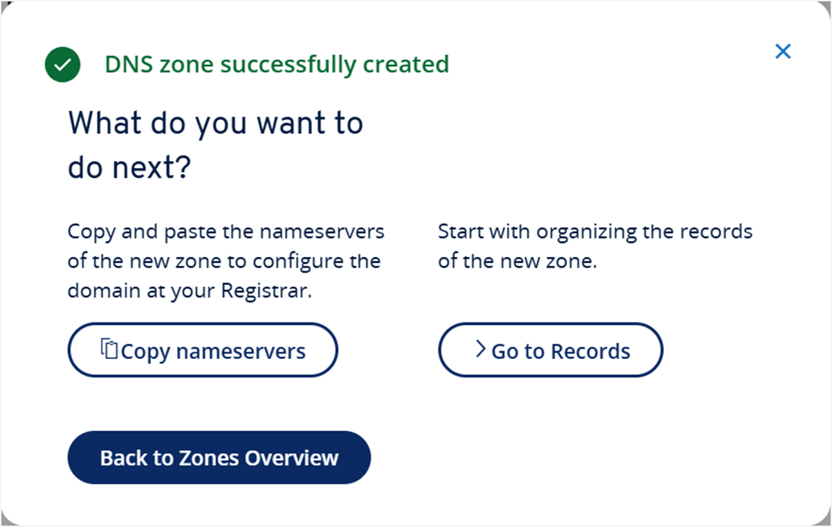 Zone successfully created